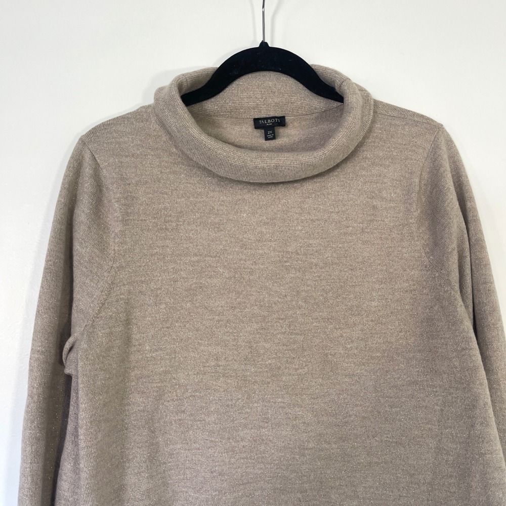 Talbots Plus Womens Sweater Merino Cowl
Neck‎ Button Cuff Metallic Knit Beige 2X - Picture 3 of 10